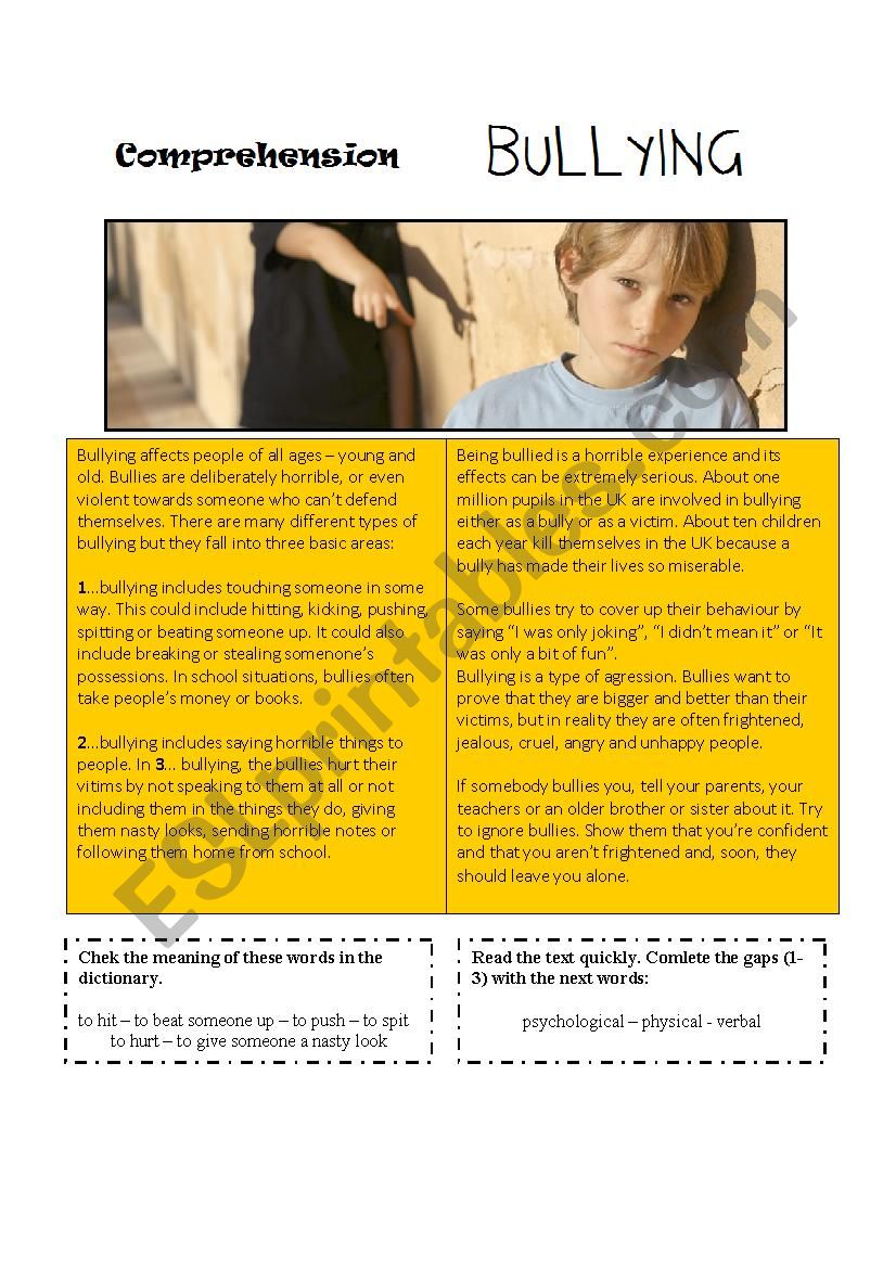 Bullying [comprehension text] worksheet